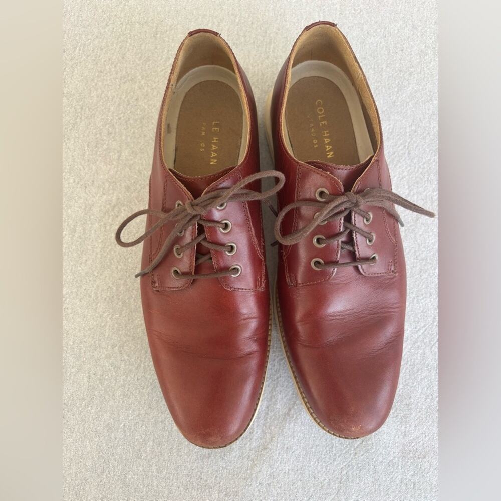 Cole Haan Grand.OS Men's Red-Brown Leather Oxfords Size 10